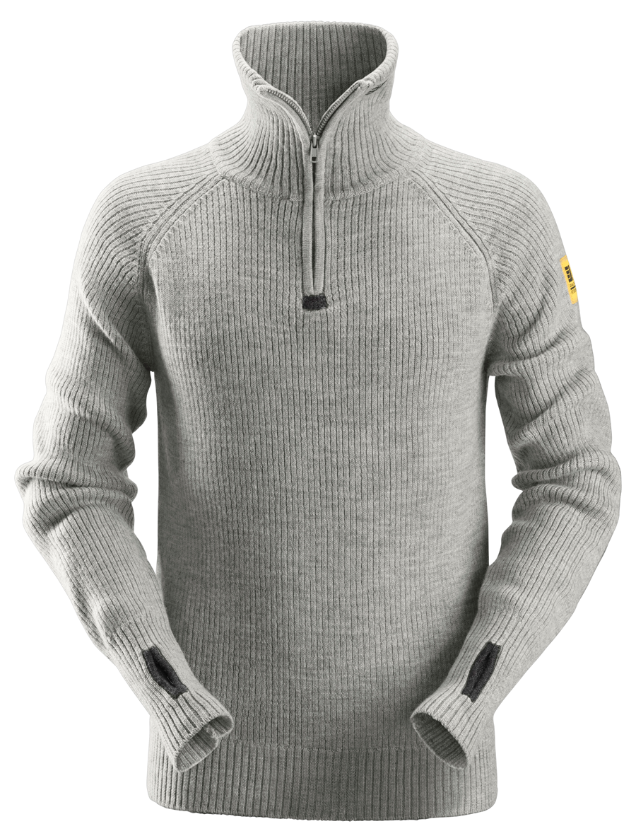 1/2-Zip Wool Sweater Gemeleerd grijs